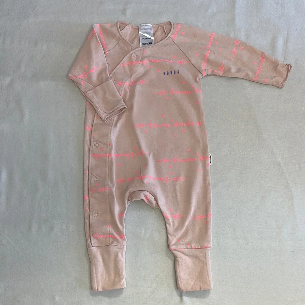Bonds Pink Footie One Piece with kimono style Closure - Picture 2 of 6